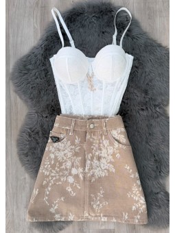 Falda flores camel prada