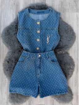 Conjunto jean azul brillos...