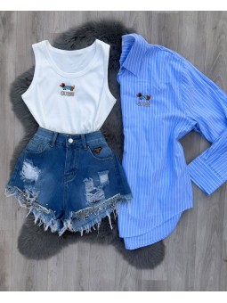 Camisa manga larga dog azul...