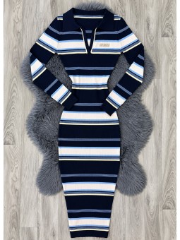 Vestido largo azul rayas guess