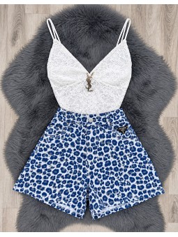 Short animal print azul prada