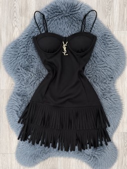 Vestido flecos negro ysl
