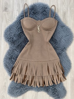 Vestido flecos beige ysl